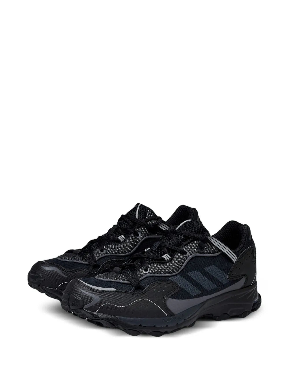 Black adidas trail sneaker, mesh upper, lace-up front and grippy outsole
