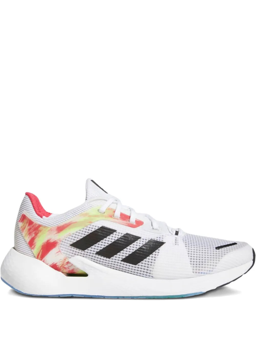 adidas Alphatorsion running shoe in white mesh with black 3-stripes and orange laces
