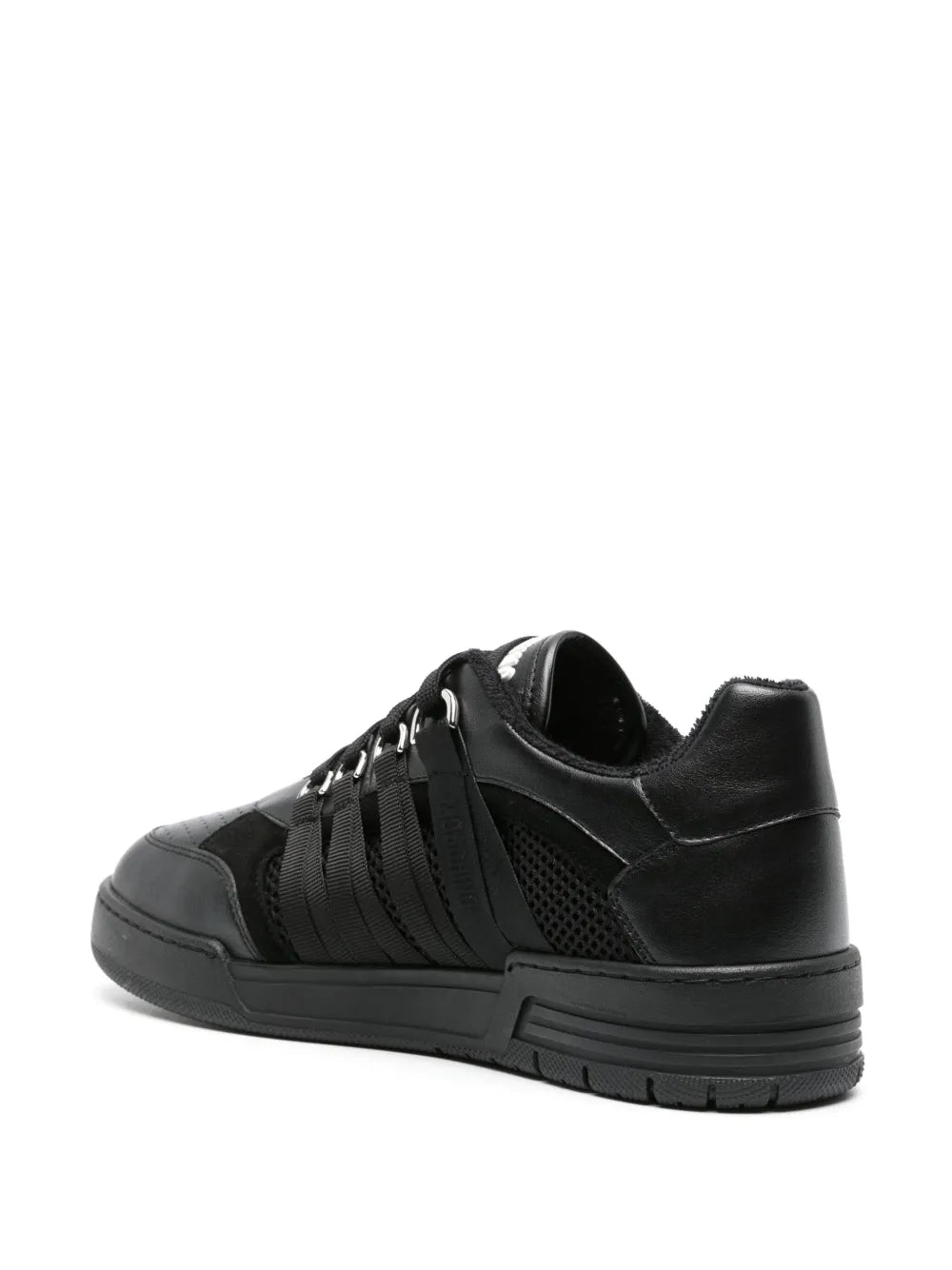 Black lace-up sneakers with side panels and padded heel collar