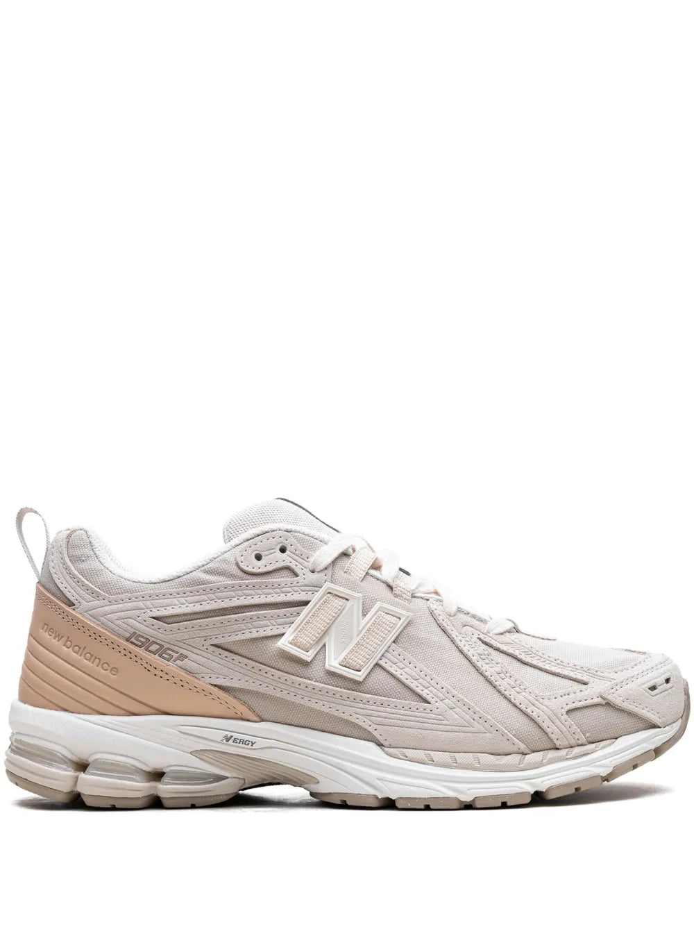 Beige New Balance 1906F lace-up sneakers with N logo and chunky rubber sole
