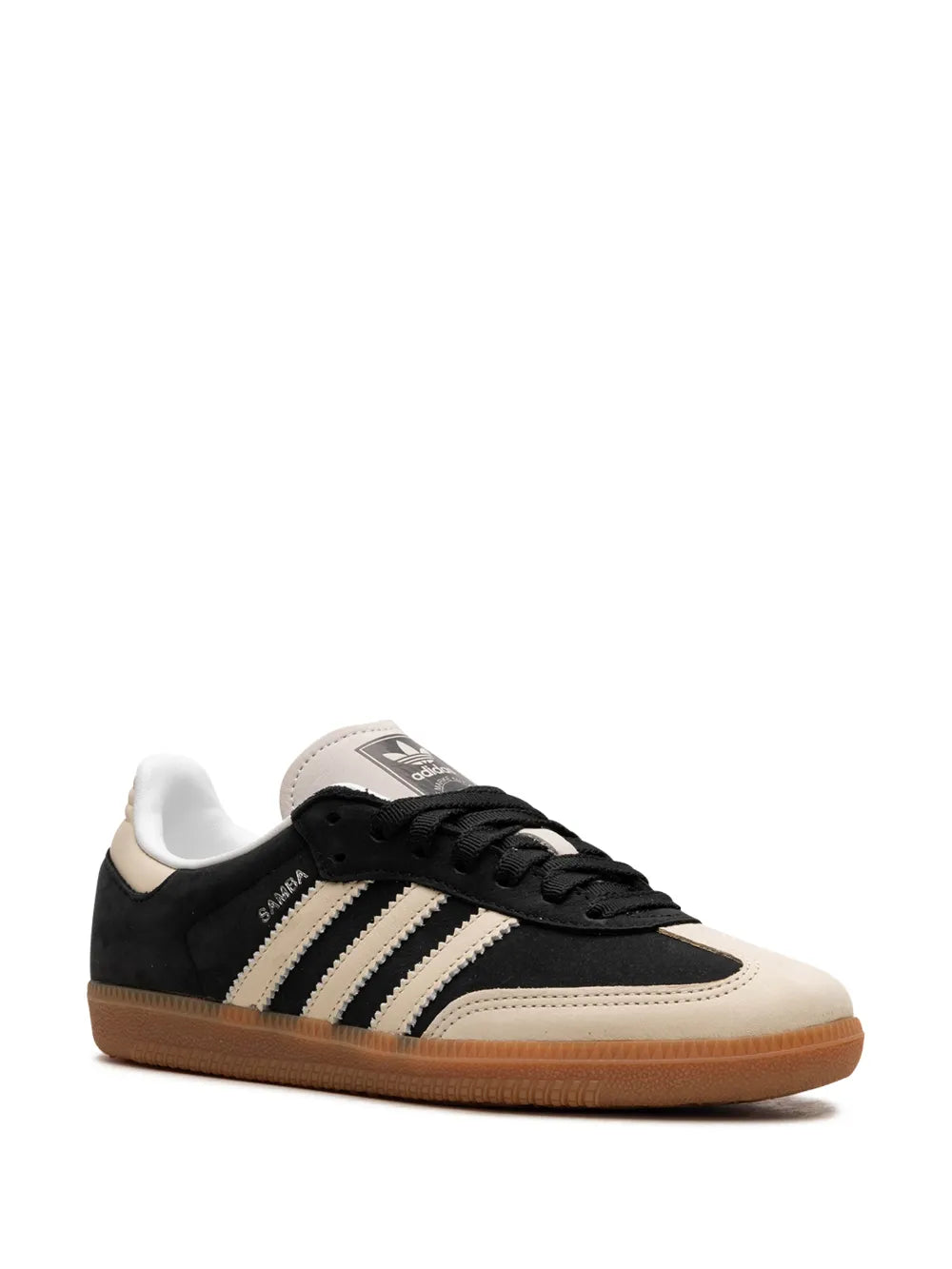 adidas Samba sneakers in beige/black with black laces, three stripes, gum sole