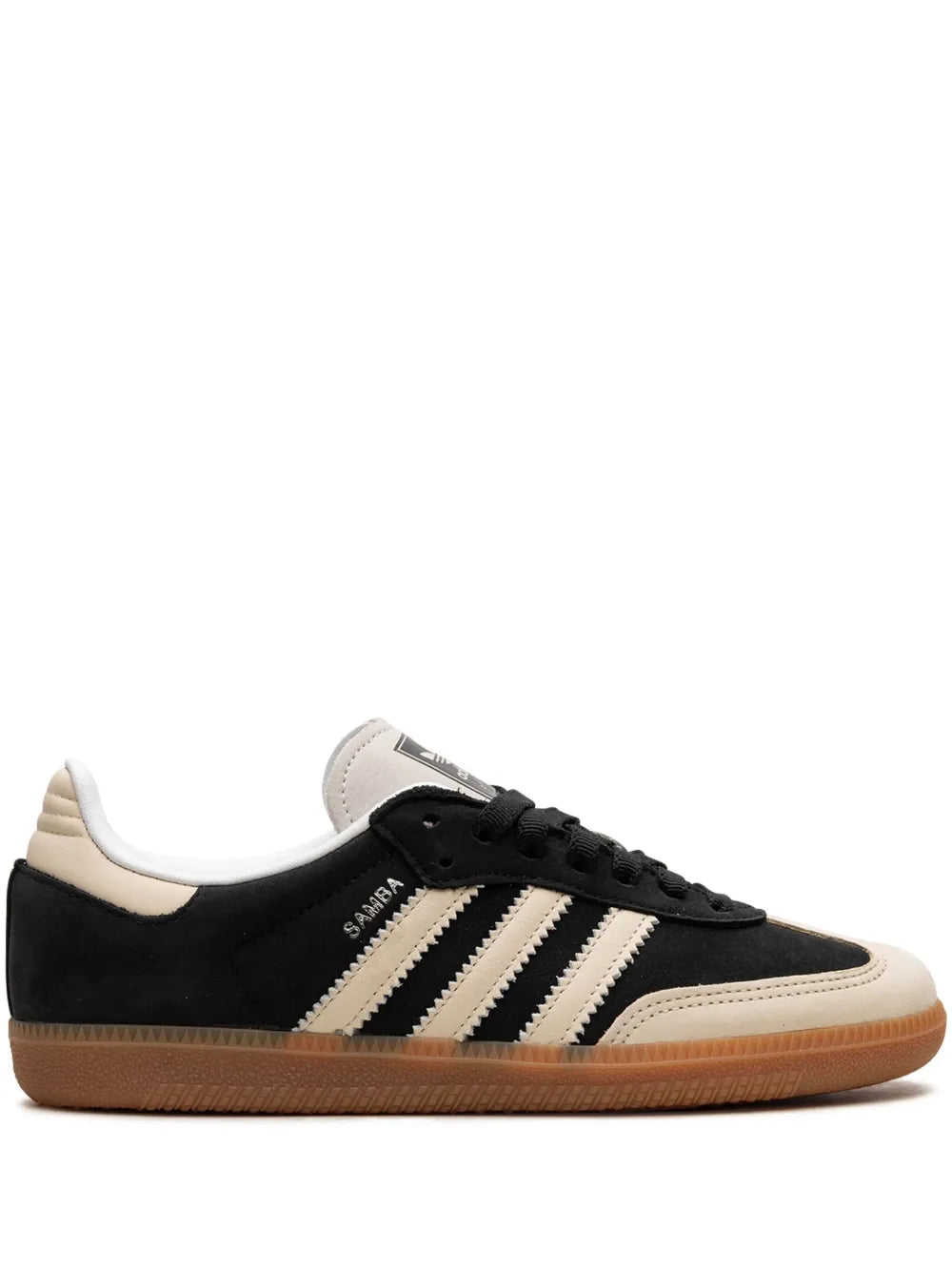 adidas Samba sneakers: beige and black suede, three stripes, gum sole