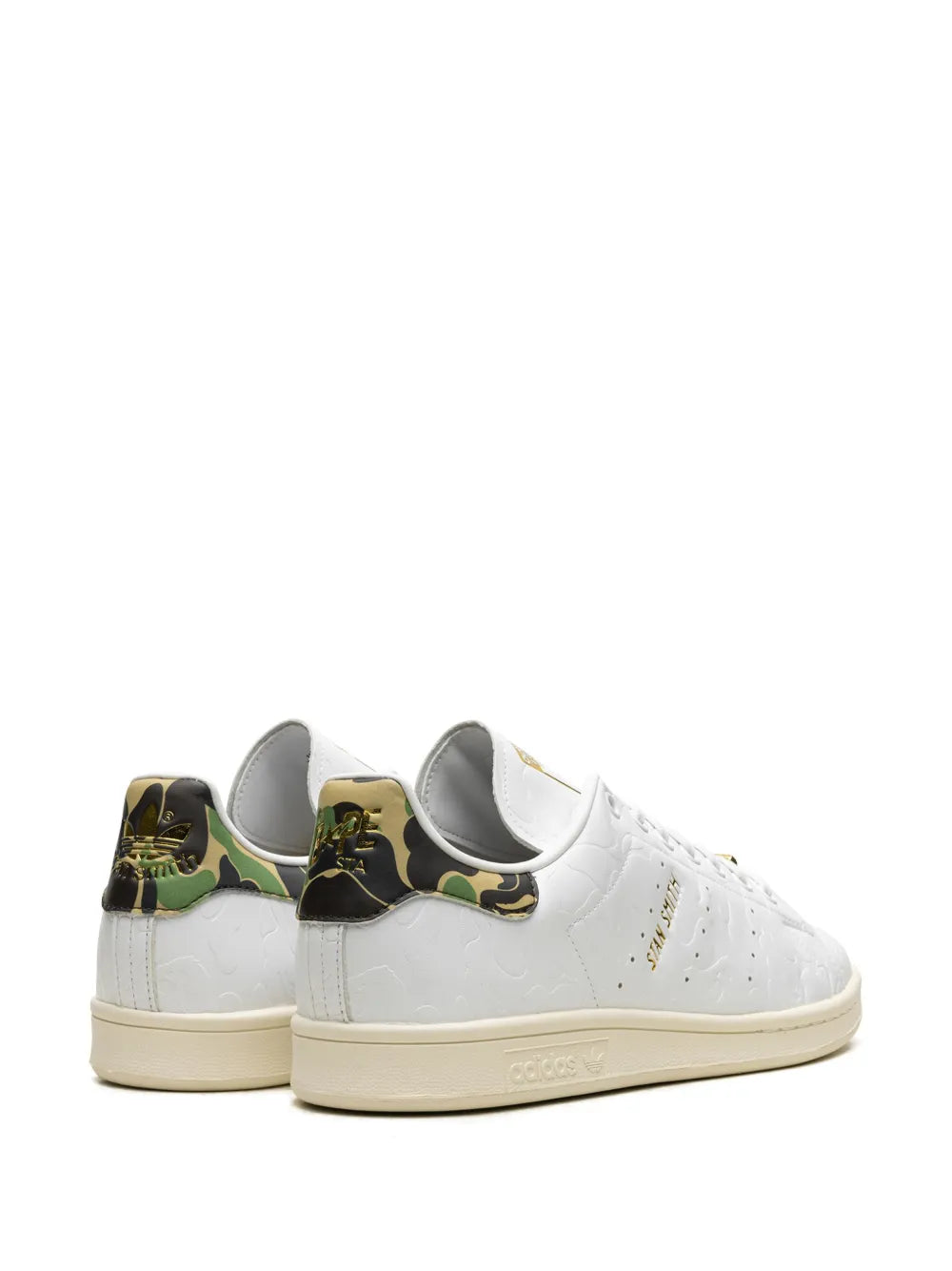 White adidas Stan Smith sneakers with camo heel panels and padded collar