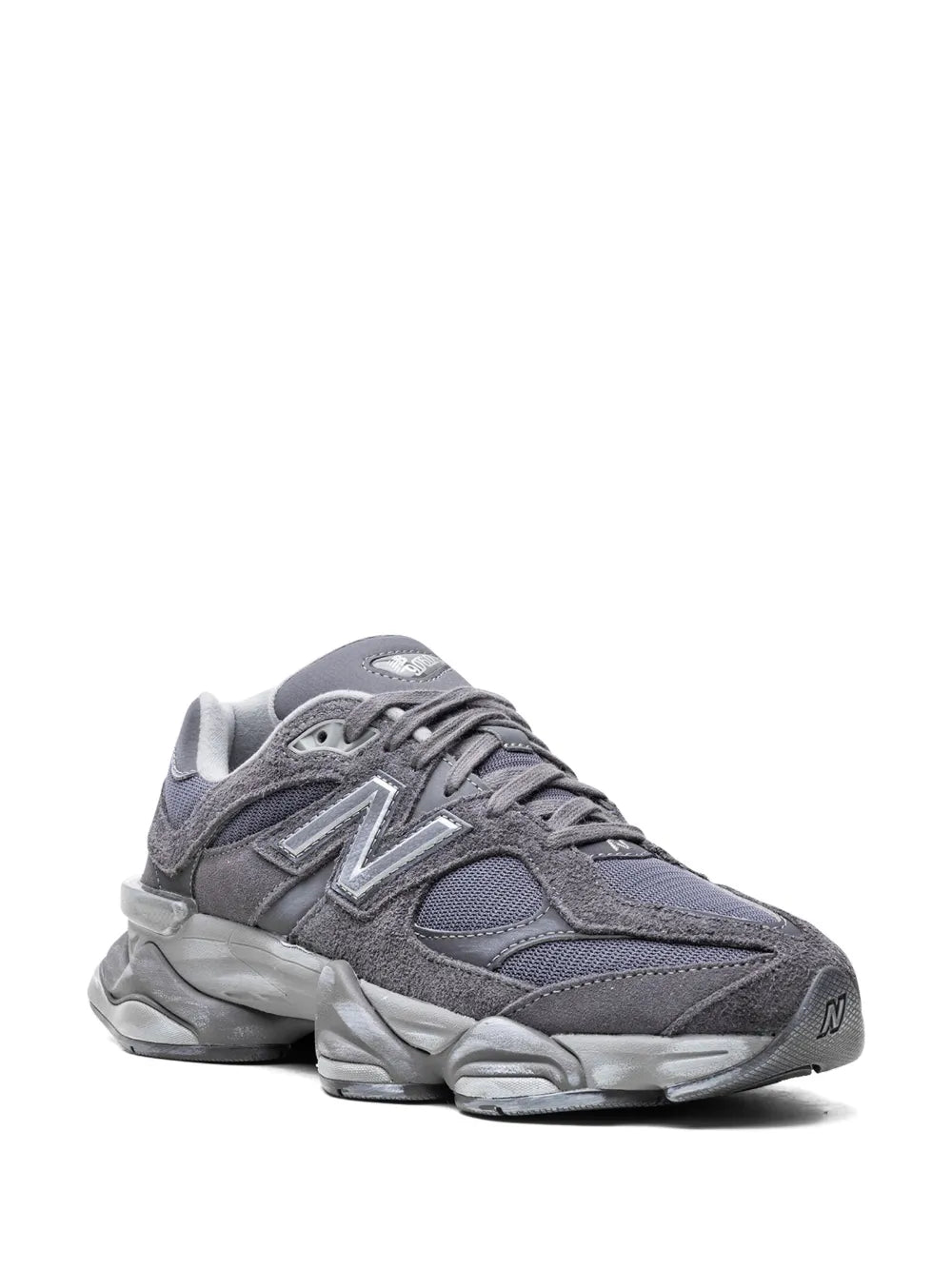New Balance 9060 slate grey low-top lace-up sneakers, side view with N logo