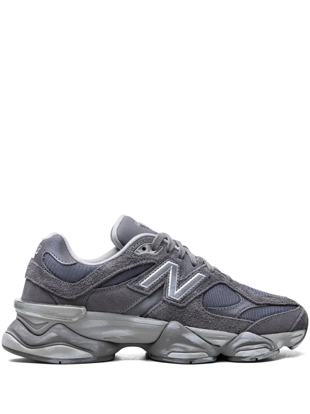 New Balance 9060 slate grey low-top lace-up sneakers, side N logo and panel detailing