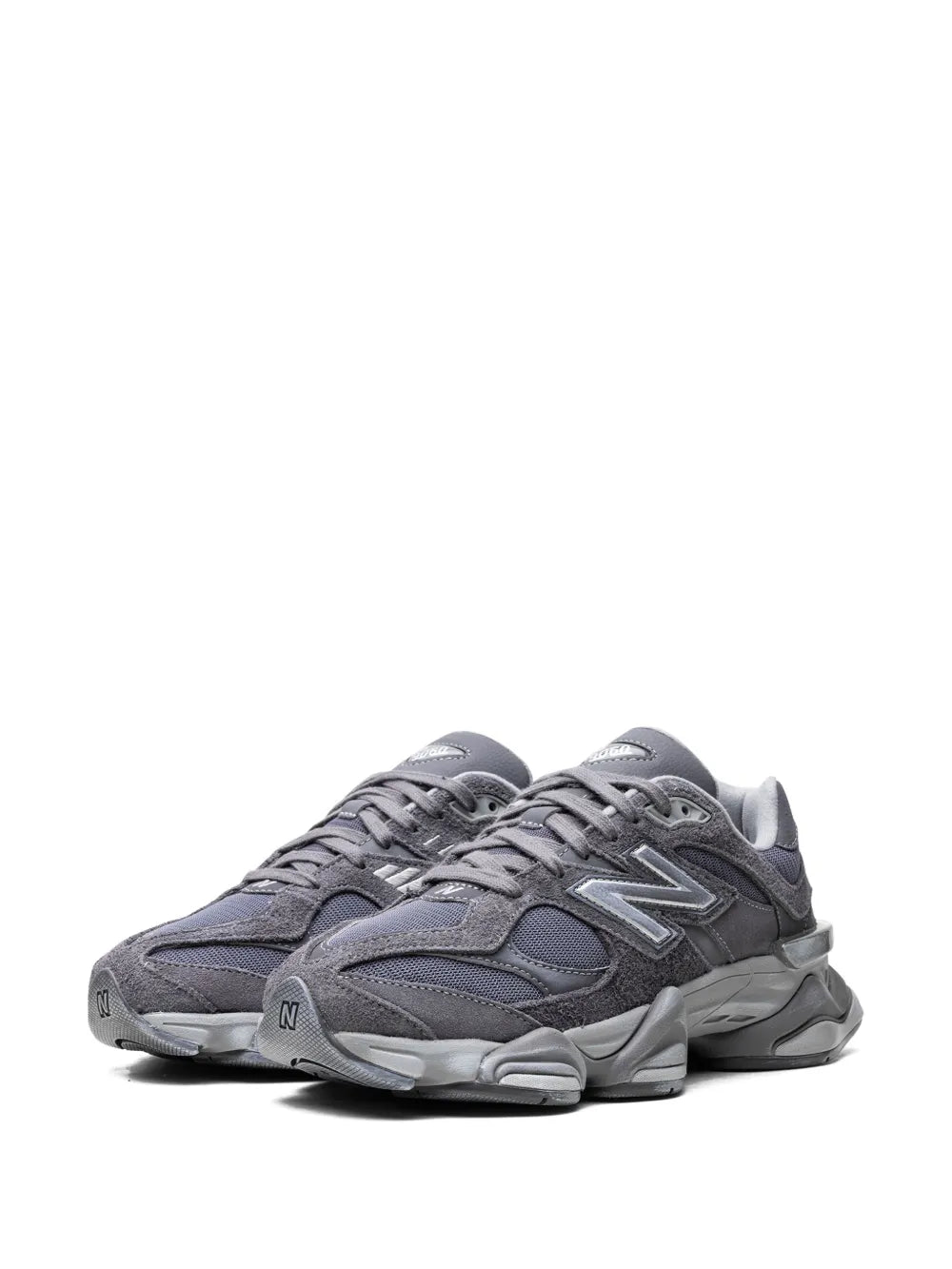 New Balance 9060 slate grey low-top lace-up sneakers, toe and lace detail