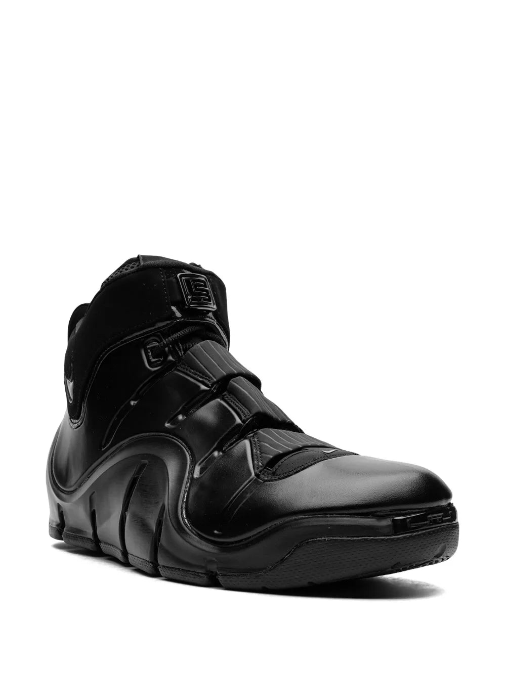 Nike Black high-top basketball sneaker with molded ankle straps and lace-up design