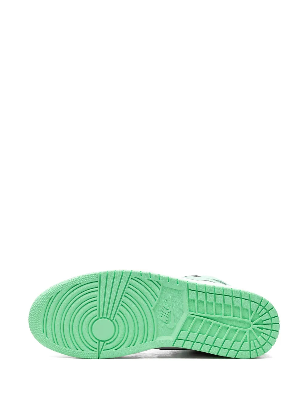 Mint green outsole with tread pattern of high-top sneakers