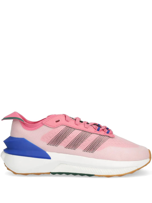 Pink adidas running sneaker, lace-up with perforated side stripes