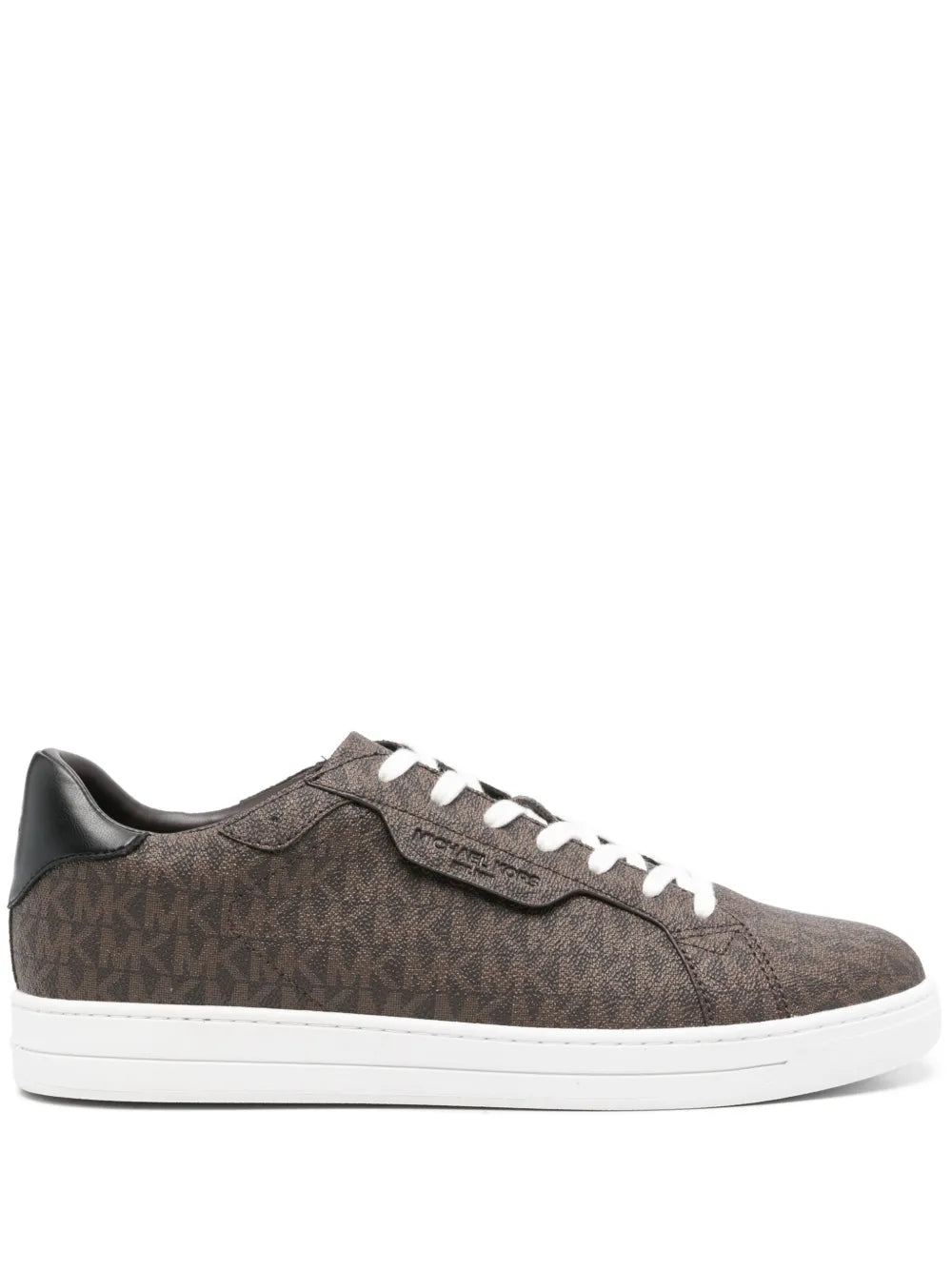 Michael Kors brown monogram-pattern sneakers, lace-up with white rubber sole