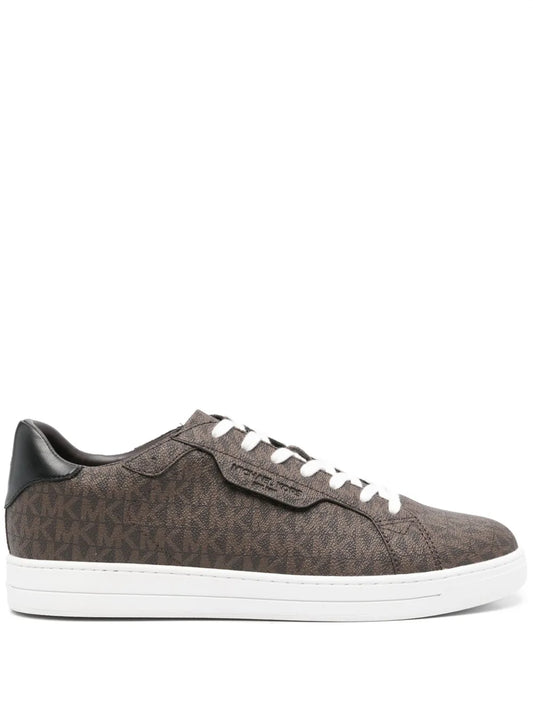 Michael Kors brown monogram-pattern sneakers, lace-up with white rubber sole