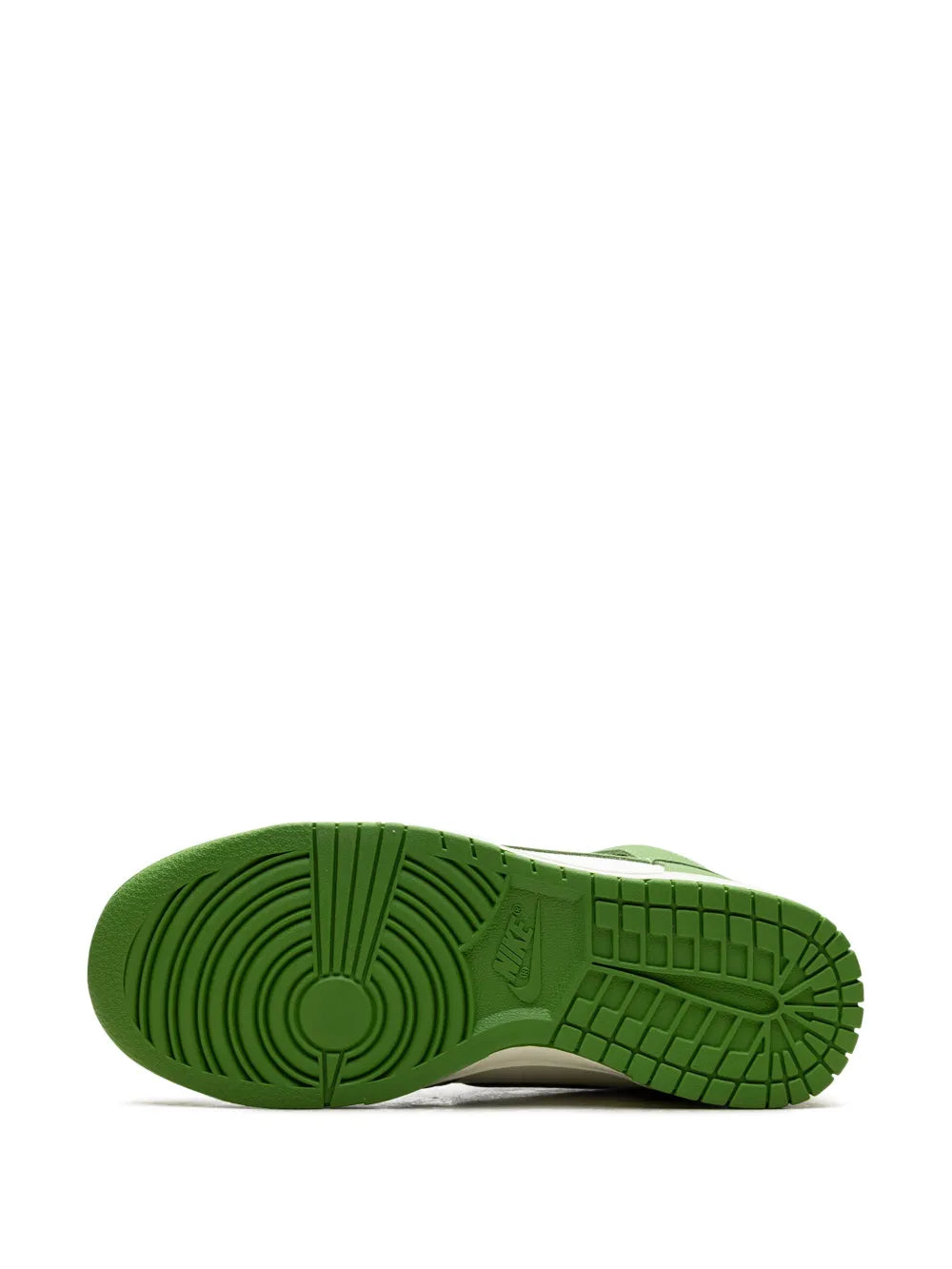 Green and white high-top sneaker outsole with tread pattern