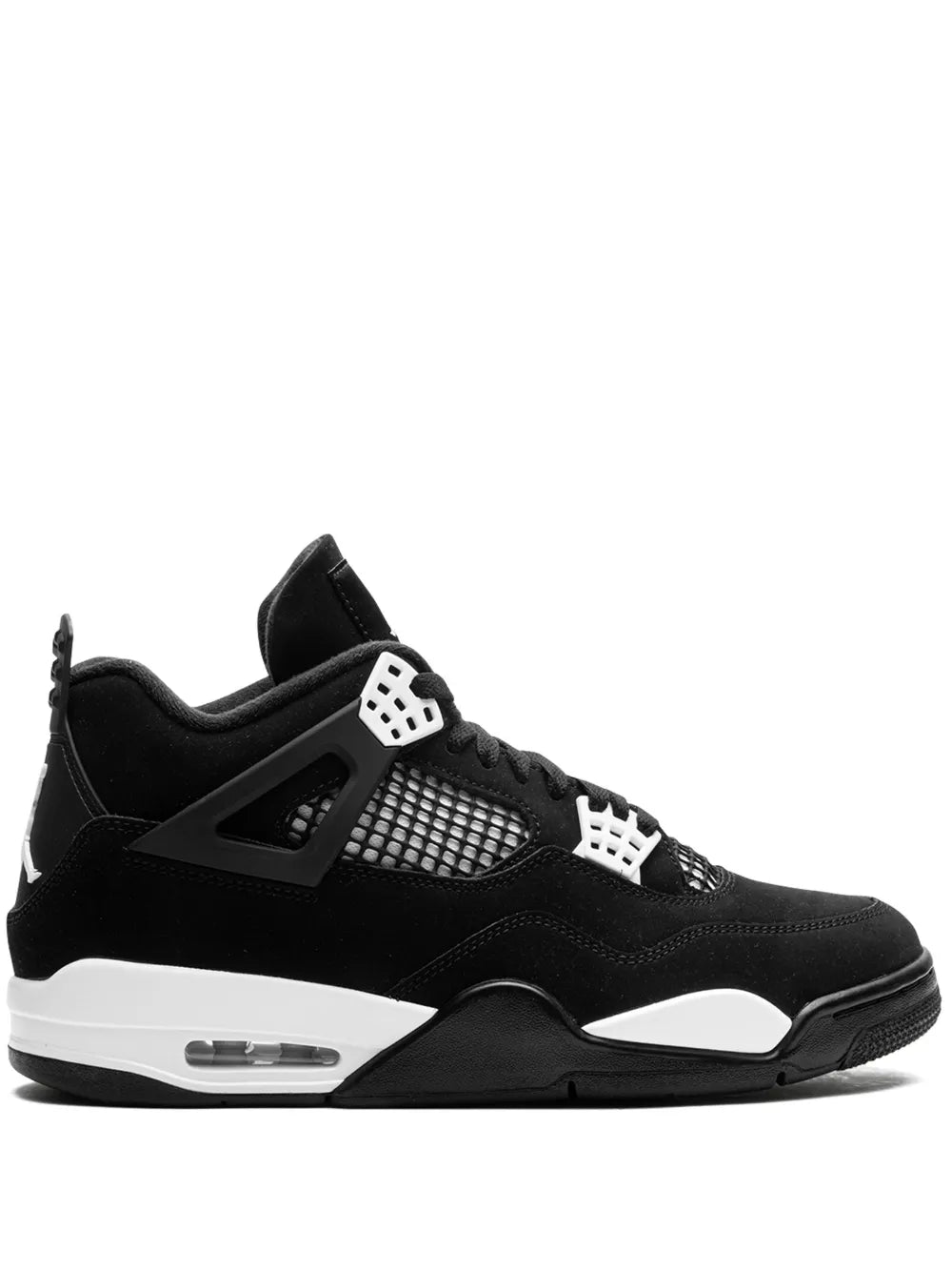 Black Air Jordan 4 low-top sneaker with netted panels and contrast white midsoles
