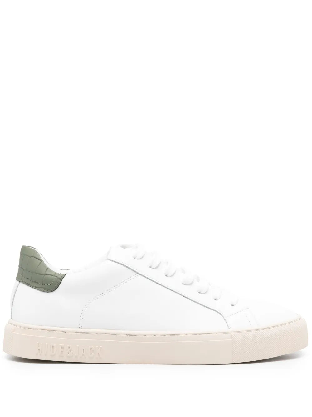 Hide&Jack Essence Sky white low-top sneakers with olive-green heel tab and lace-up