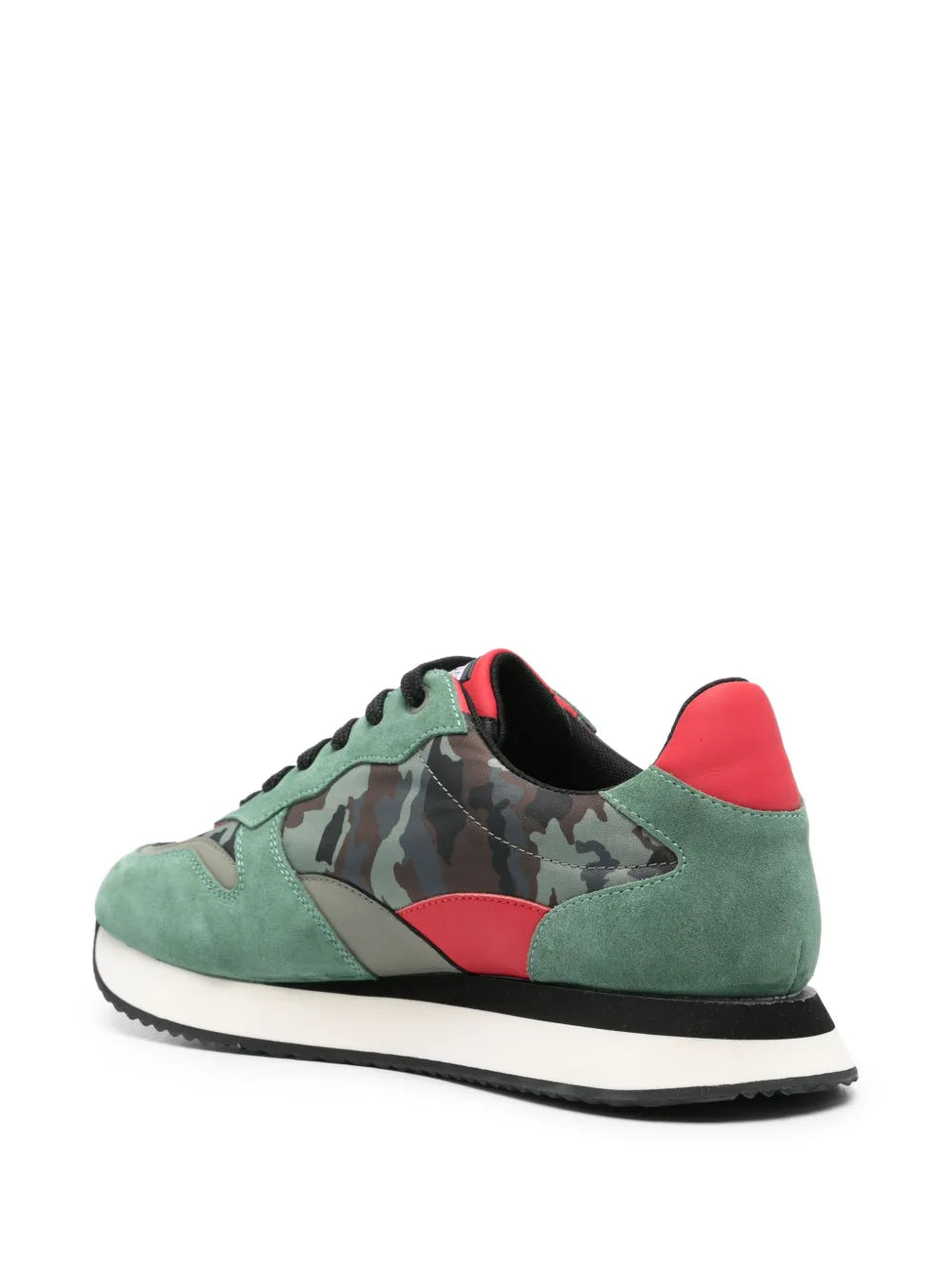 Hide&Jack running sneakers: green upper, red heel tab, camo detail, white sole