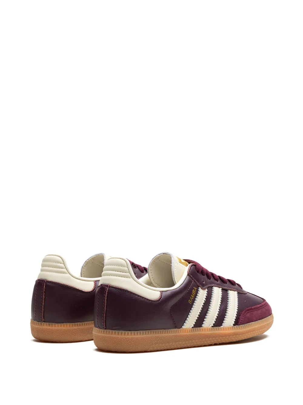 Samba OG sneakers with burgundy leather, white stripes, cream lining, gum outsole