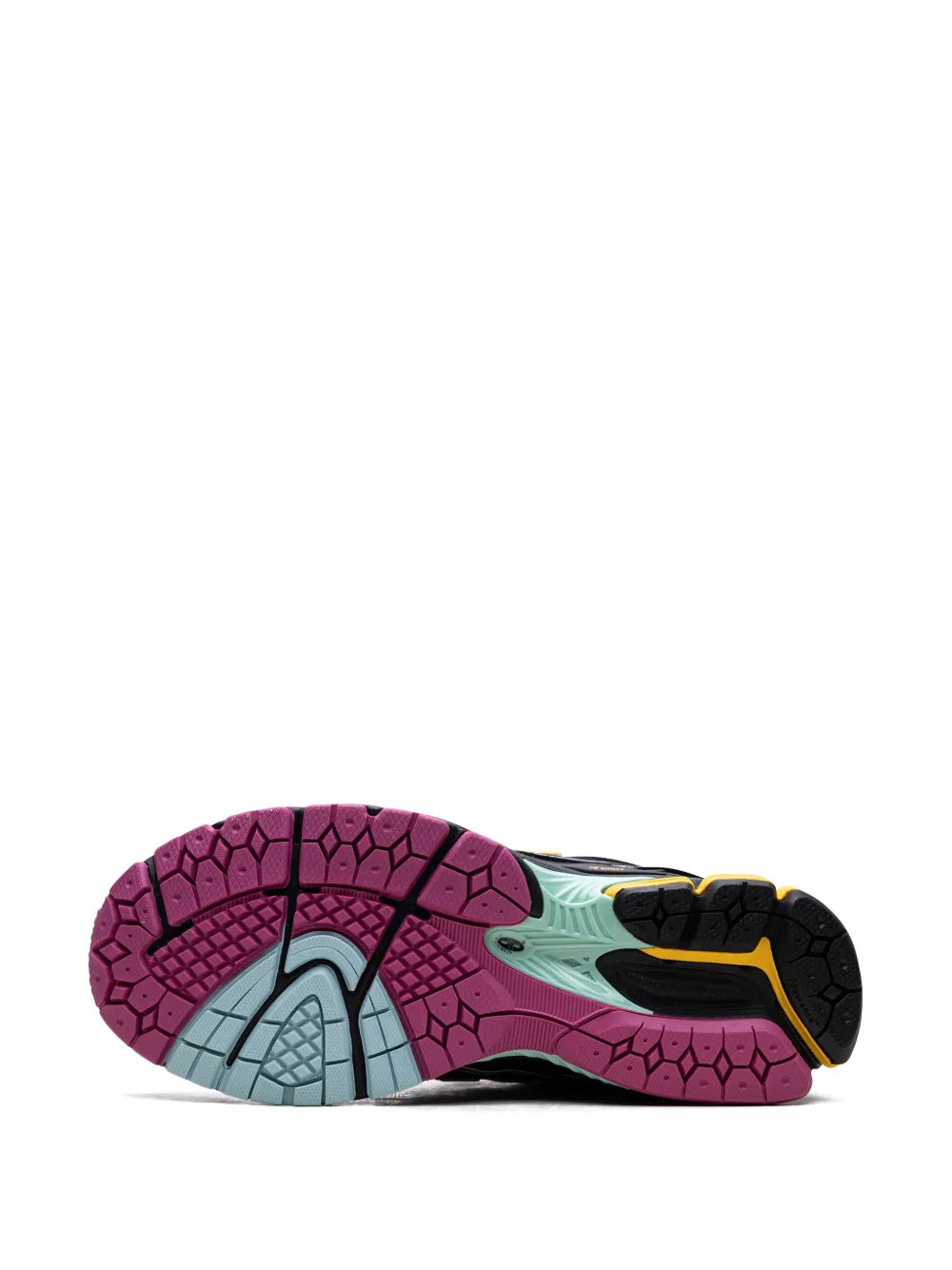 New Balance 1906 Neon Nights outsole with purple and teal tread pattern and textured rubber