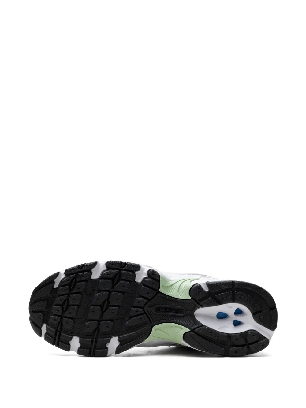 New Balance sneakers outsole, black tread with mint green heel detail