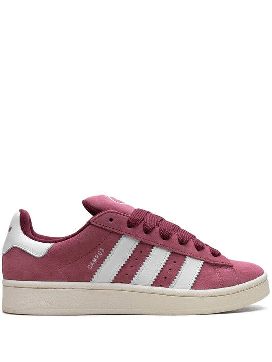adidas Campus 00S sneakers in maroon suede with white side stripes and lace-up front