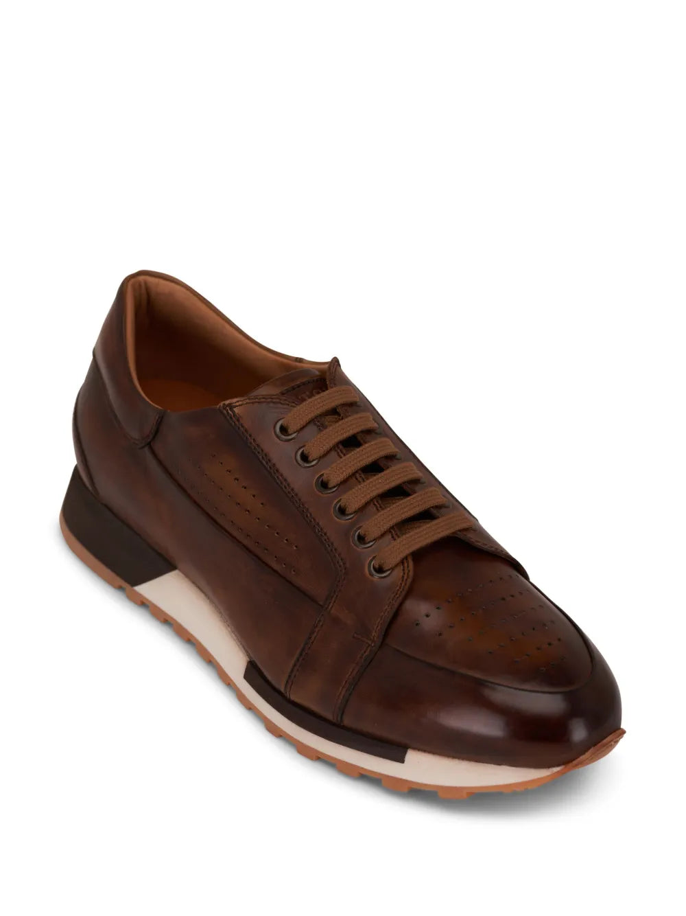 Bontoni Vento brown leather lace-up sneakers with perforated toe and rubber sole