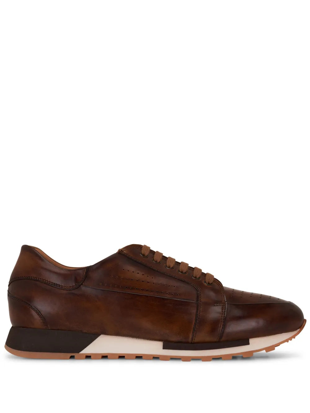 Bontoni Vento brown leather lace-up sneakers with padded collar and treaded sole