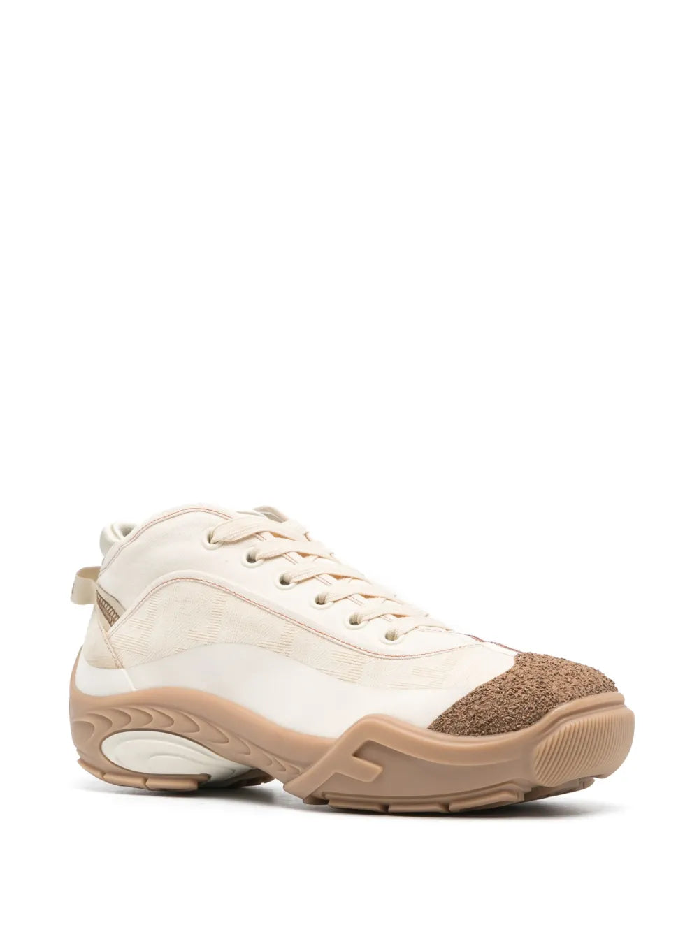 Fendi Lab panelled sneakers: cream upper with brown textured side panel, thick sole