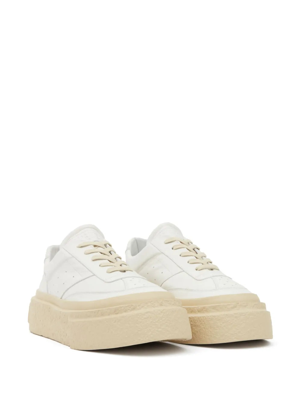 Mm6 Maison Margiela chunky leather sneakers, side view, white uppers with beige platform sole