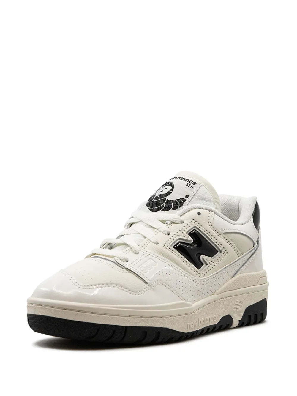 New Balance 550 sneakers, white leather upper with black side logo and textured outsole