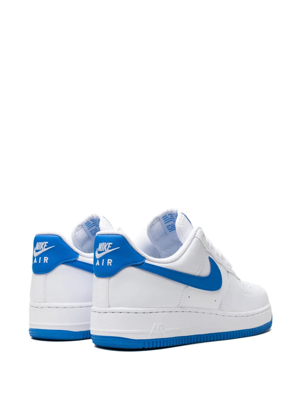 Nike Air Force 1 '07 sneakers, white with royal blue swoosh and blue heel tab