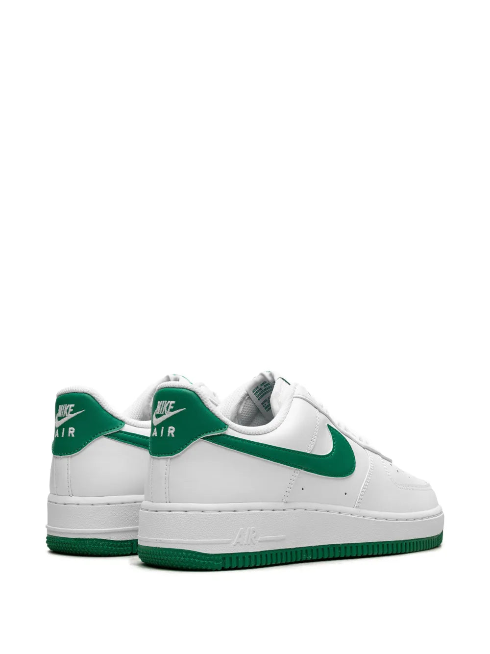 Nike Air Force 1 leather sneakers, white with green collar and green heel panel