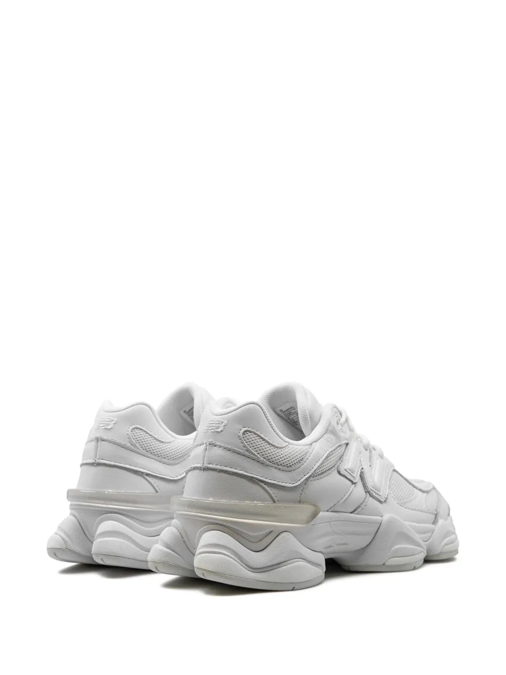 New Balance 9060 leather sneakers in white, stacked heel cushioning and lace-up