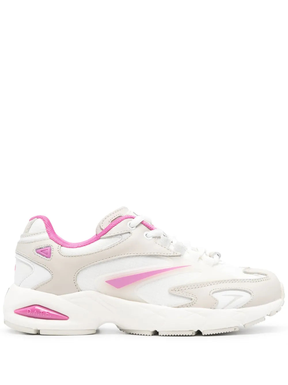 Beige and pink panelled low-top sneakers with lace-up closure