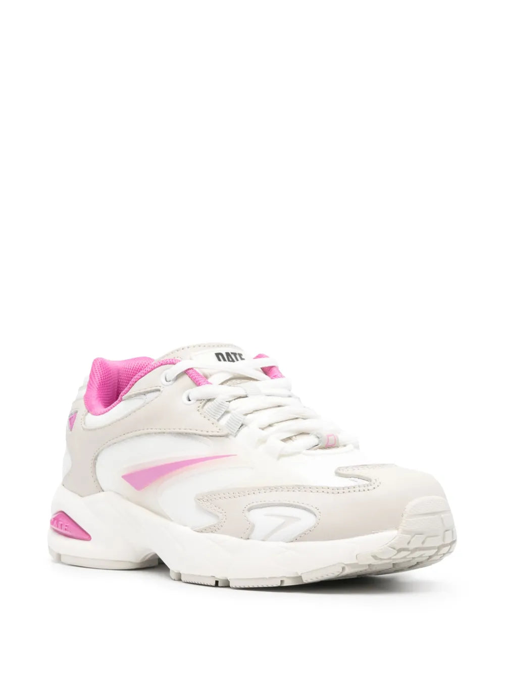 White and pink panelled low-top sneakers with lace-up front