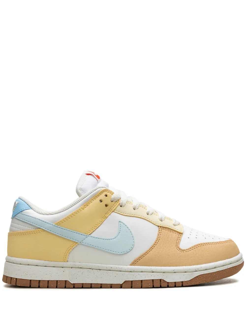 Nike Dunk Low low-top sneaker in white, light blue, tan with gum sole