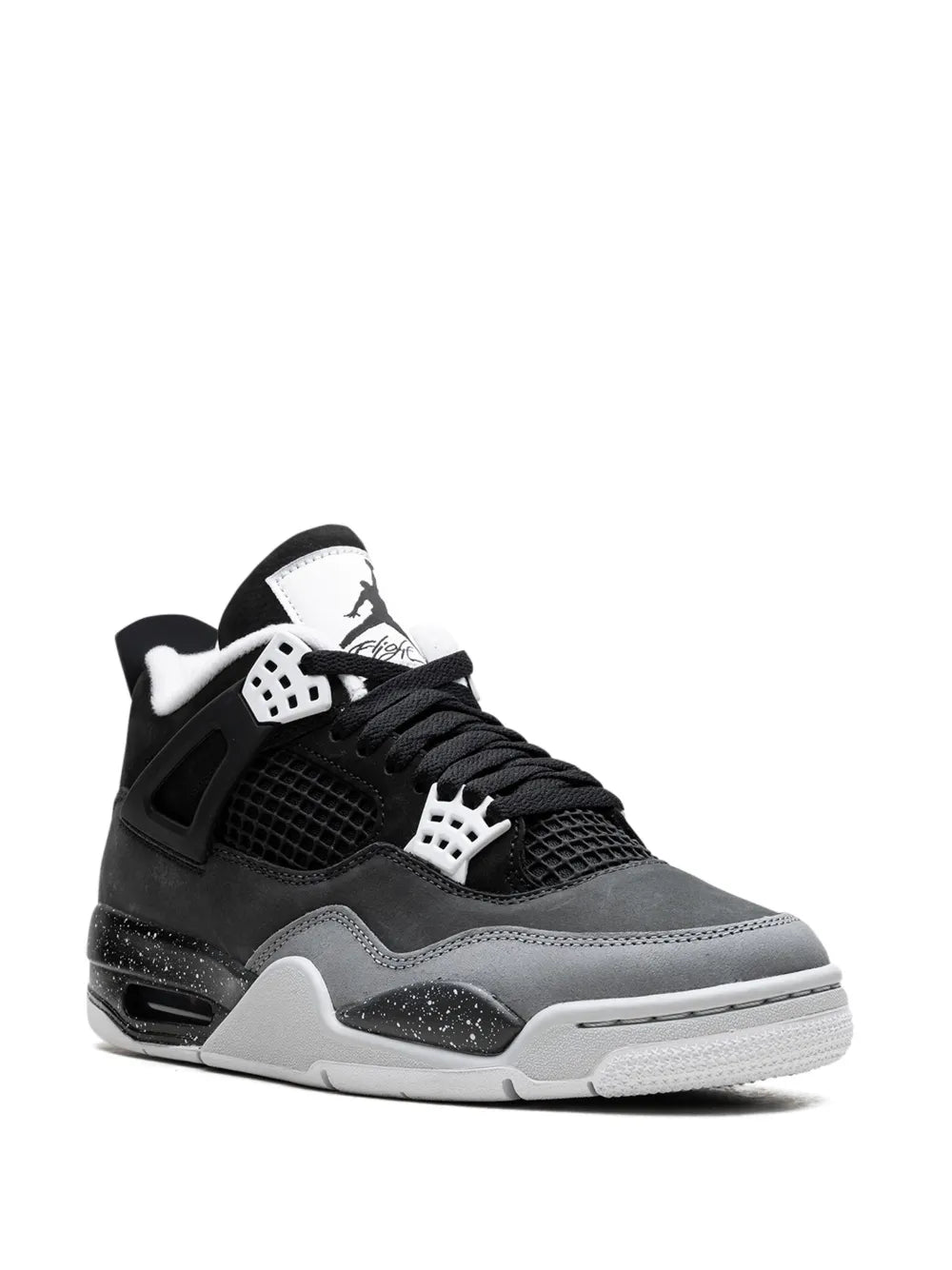 Black and grey lace-up sneakers with white quarter netting and low-top silhouette.