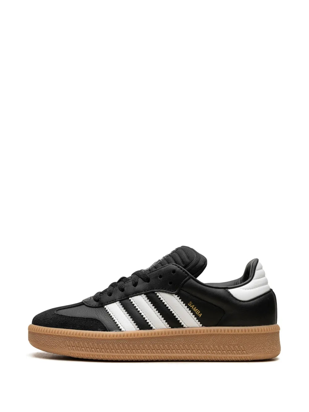 Black adidas Samba XLG low-top sneaker with white stripes and tan gum sole