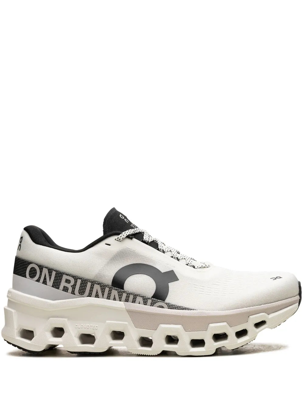 On running shoe white with black logo, chunky CloudTec pod sole
