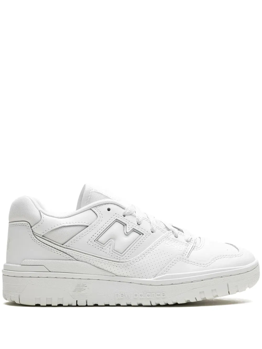 White leather lace-up sneaker with side logo and chunky rubber sole