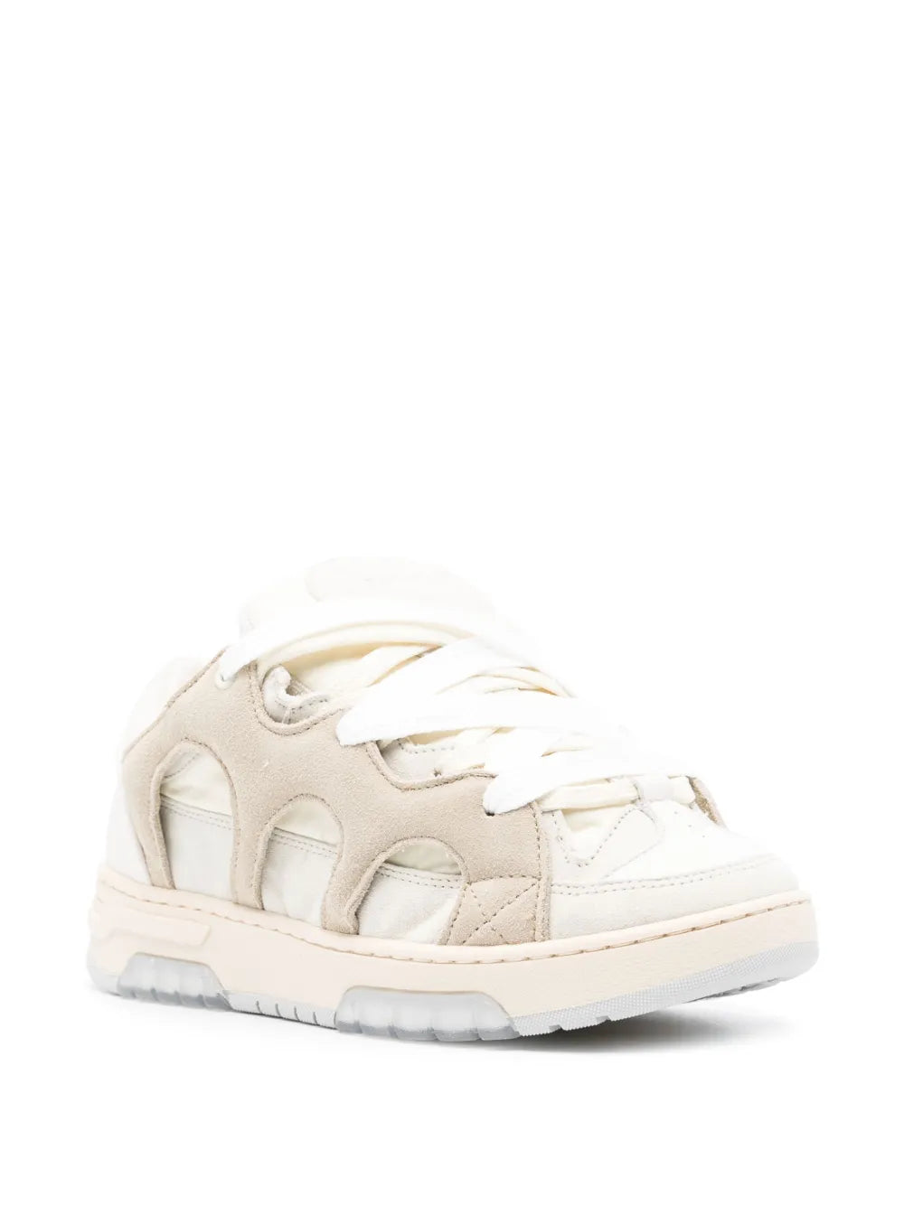 Logo-debossed low-top sneakers in white, lace-up design with chunky rubber sole