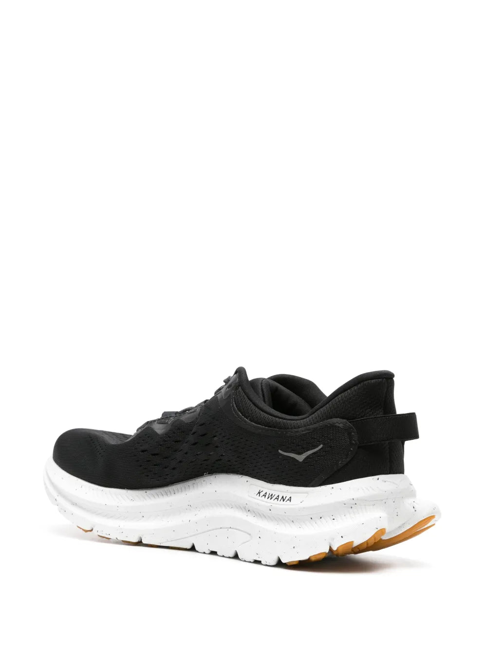 Black lace-up running sneaker with heel tab and white midsole, KAWANA side print