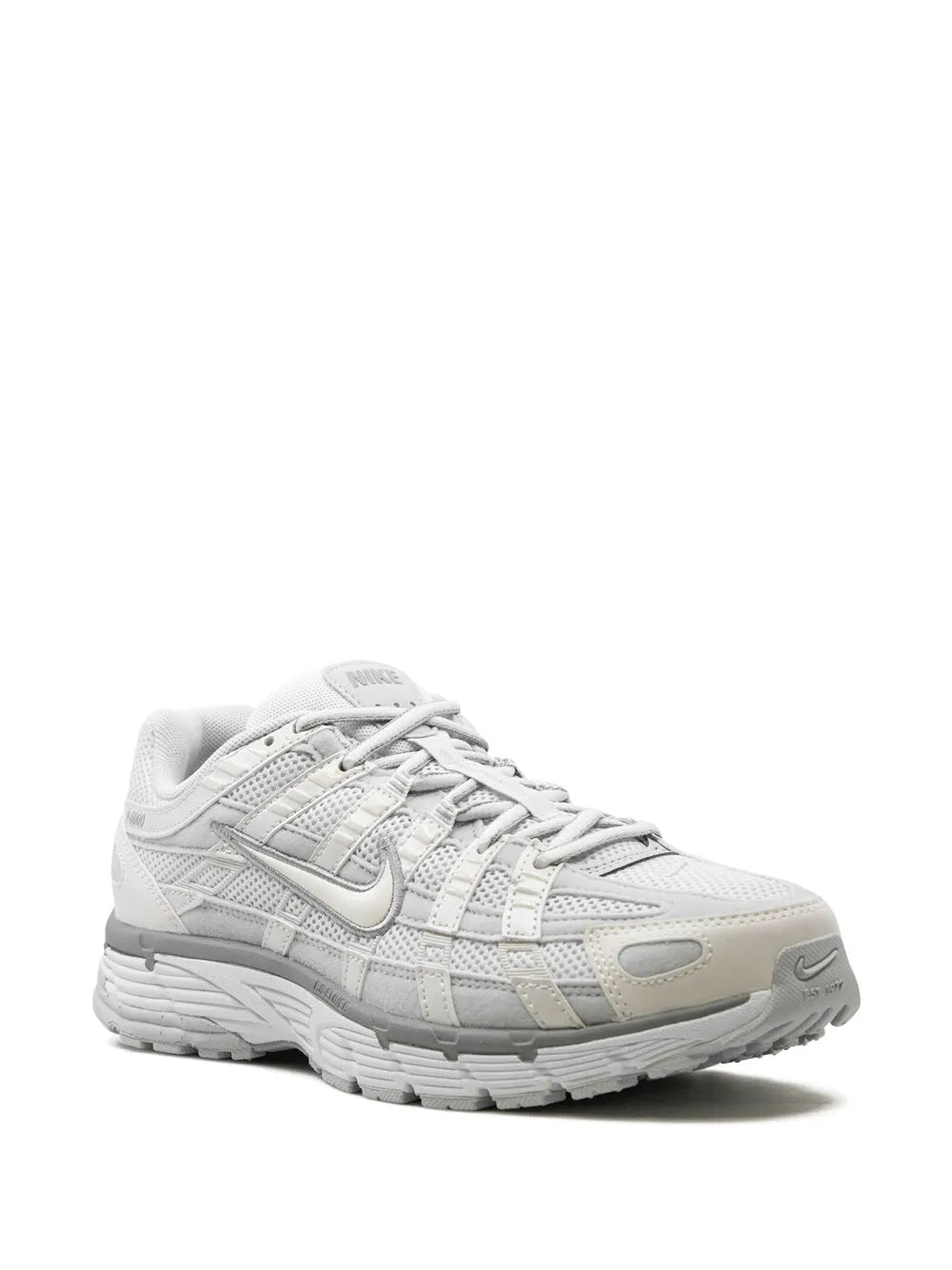 Low-top lace-up sneakers, white mesh with light gray paneling and cushioned sole