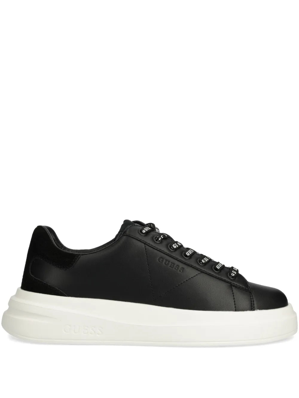 Black Guess Elba low-top sneakers with lace-up front and white rubber sole
