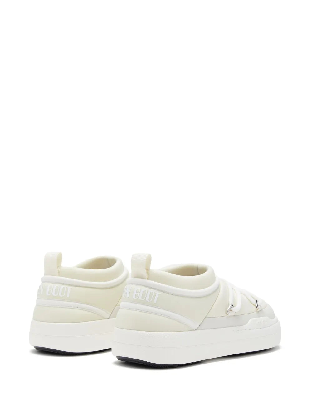 Off-white Moon Boot logo-print sneakers, rear view with padded heel and back tab.