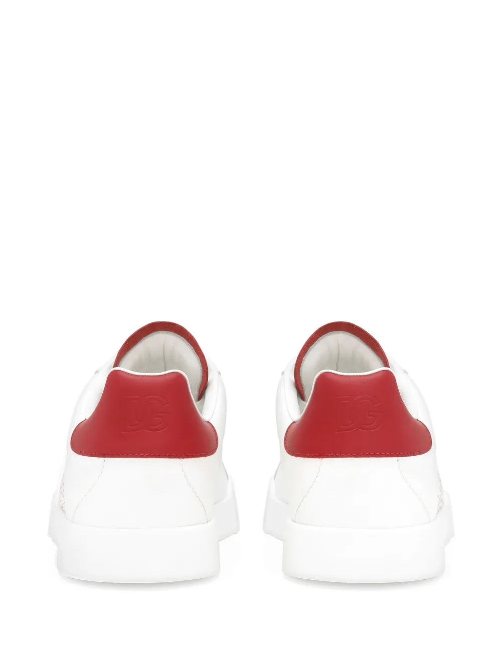 Dolce & Gabbana Portofino white sneakers with red back panels and lace-up openings
