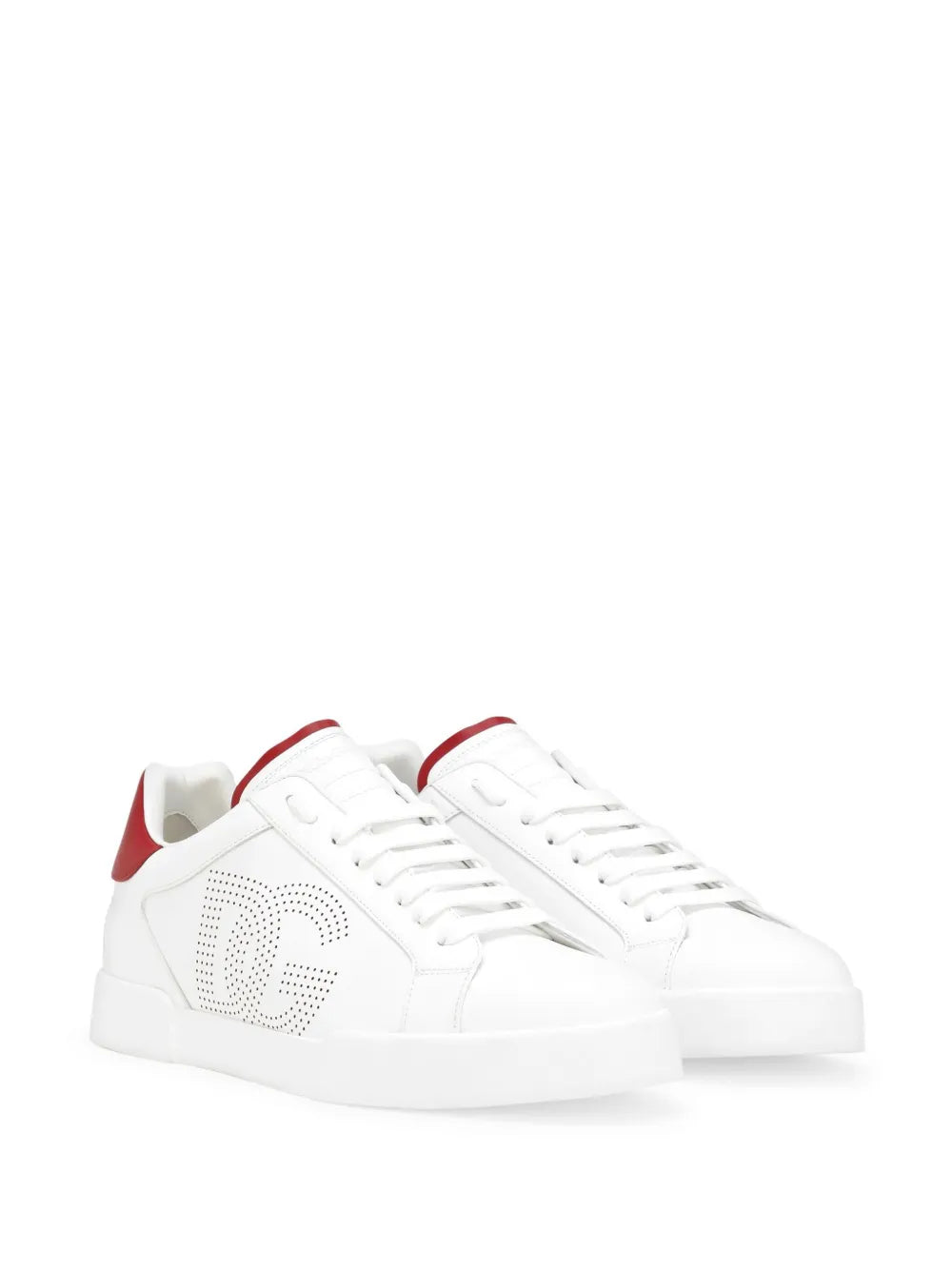 Dolce & Gabbana Portofino white sneakers with red heel tabs and perforated side logo