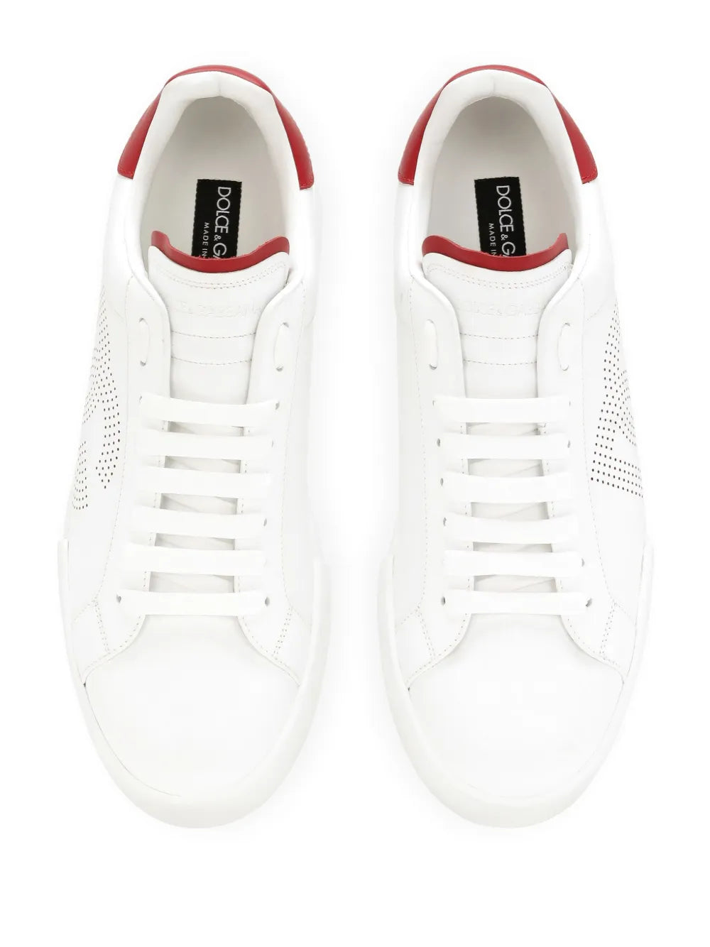 Dolce & Gabbana Portofino white sneakers with red-trim tongue label and lace-up front