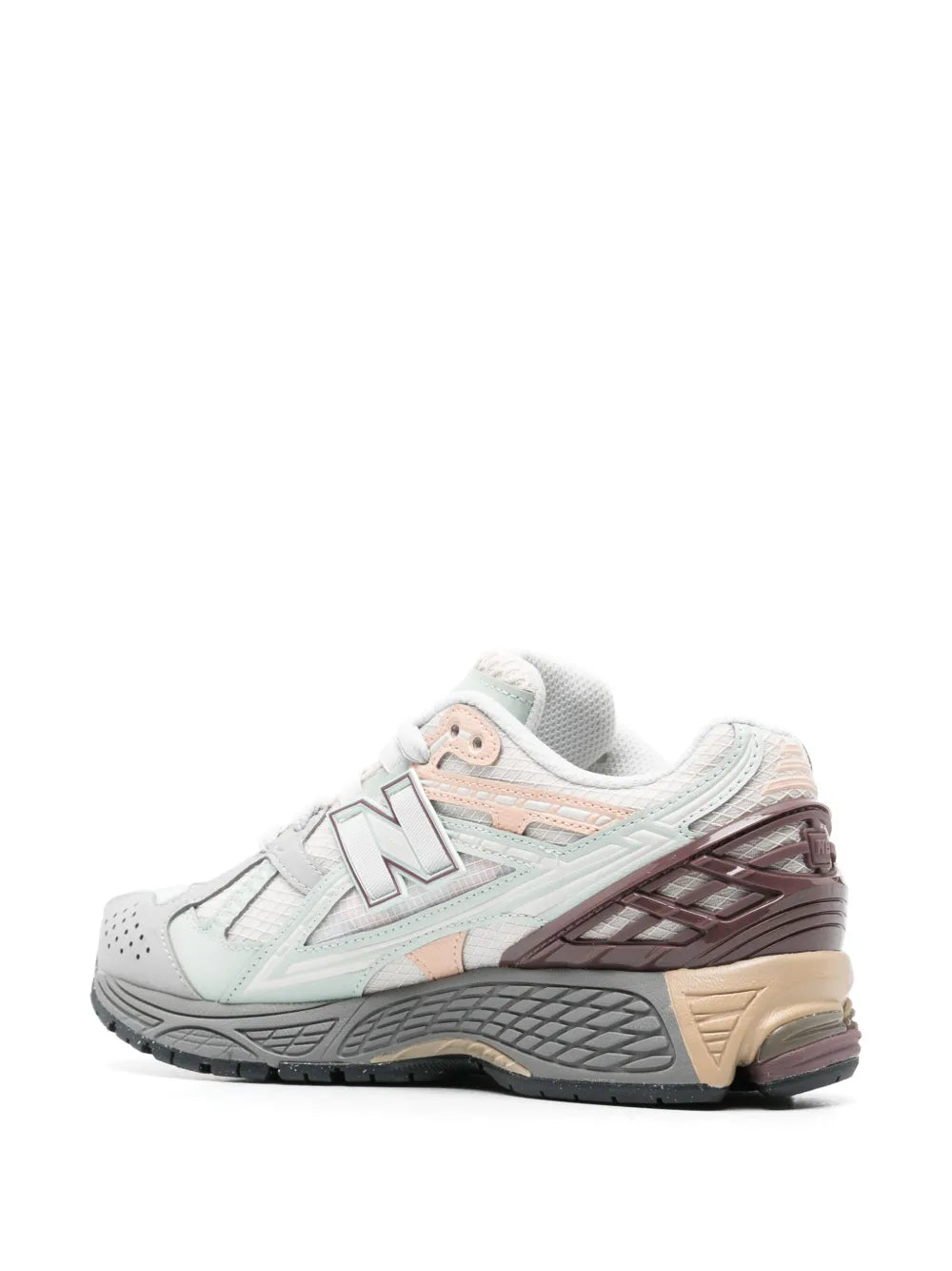 New Balance 1906R mesh sneakers, white with pink and beige trim, side logo