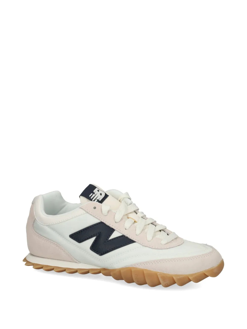 New Balance RC30 low sneakers, white uppers with navy side logos and gum outsole