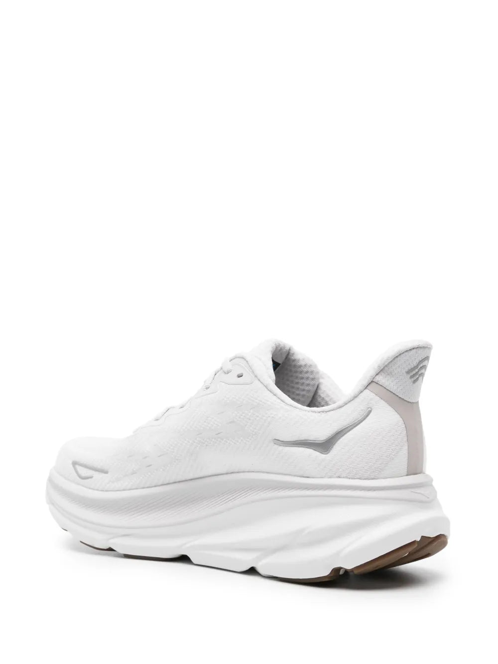White Hoka lace-up sneakers with padded collar and thick midsole