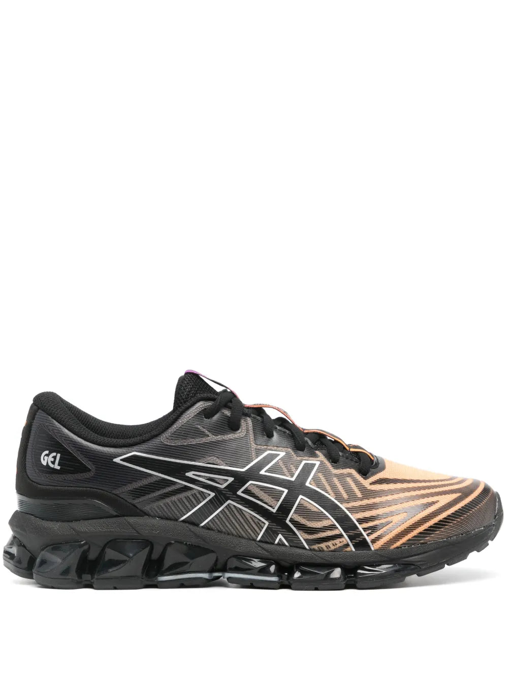 Asics Gel-Quantum 360 Vii running sneakers, black and orange with multicolor accents